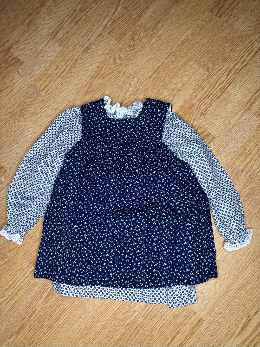 Doris Brosk Kids Navy Floral Ruffle Long-Sleeve Dress Size 4t VTG